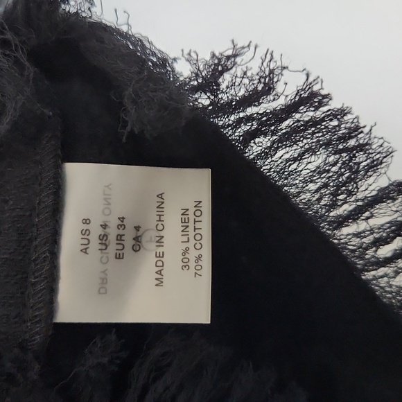 NWT MOS•Ministry of Style Lace up Fray Mini Dress Black Linen Cotton Blend Sz 4 - Picture 8 of 9